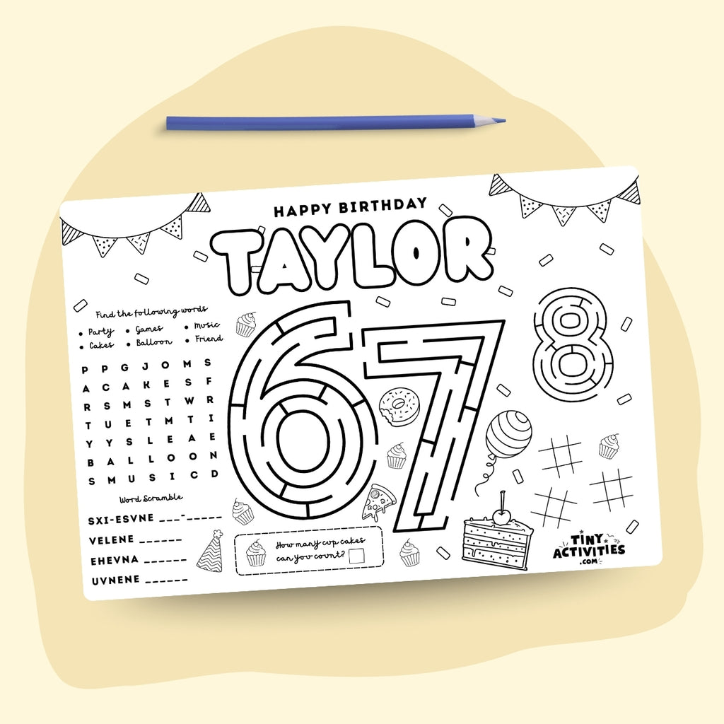 6–7 Activity Placemat, Personalized Printable