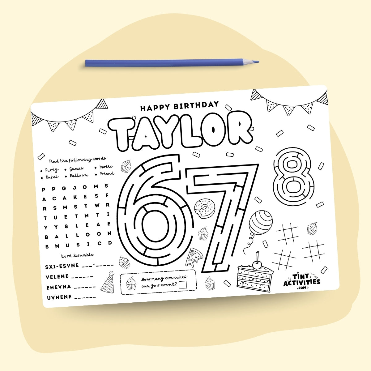 6–7 Activity Placemat, Personalized Printable