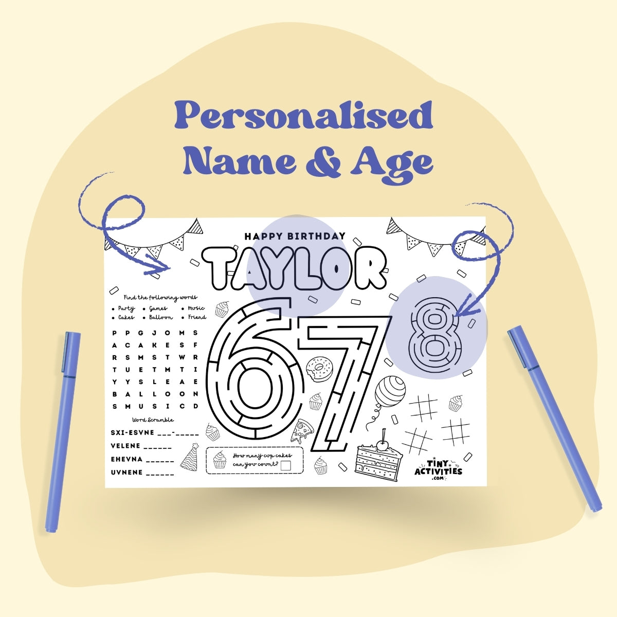 6–7 Activity Placemat, Personalized Printable