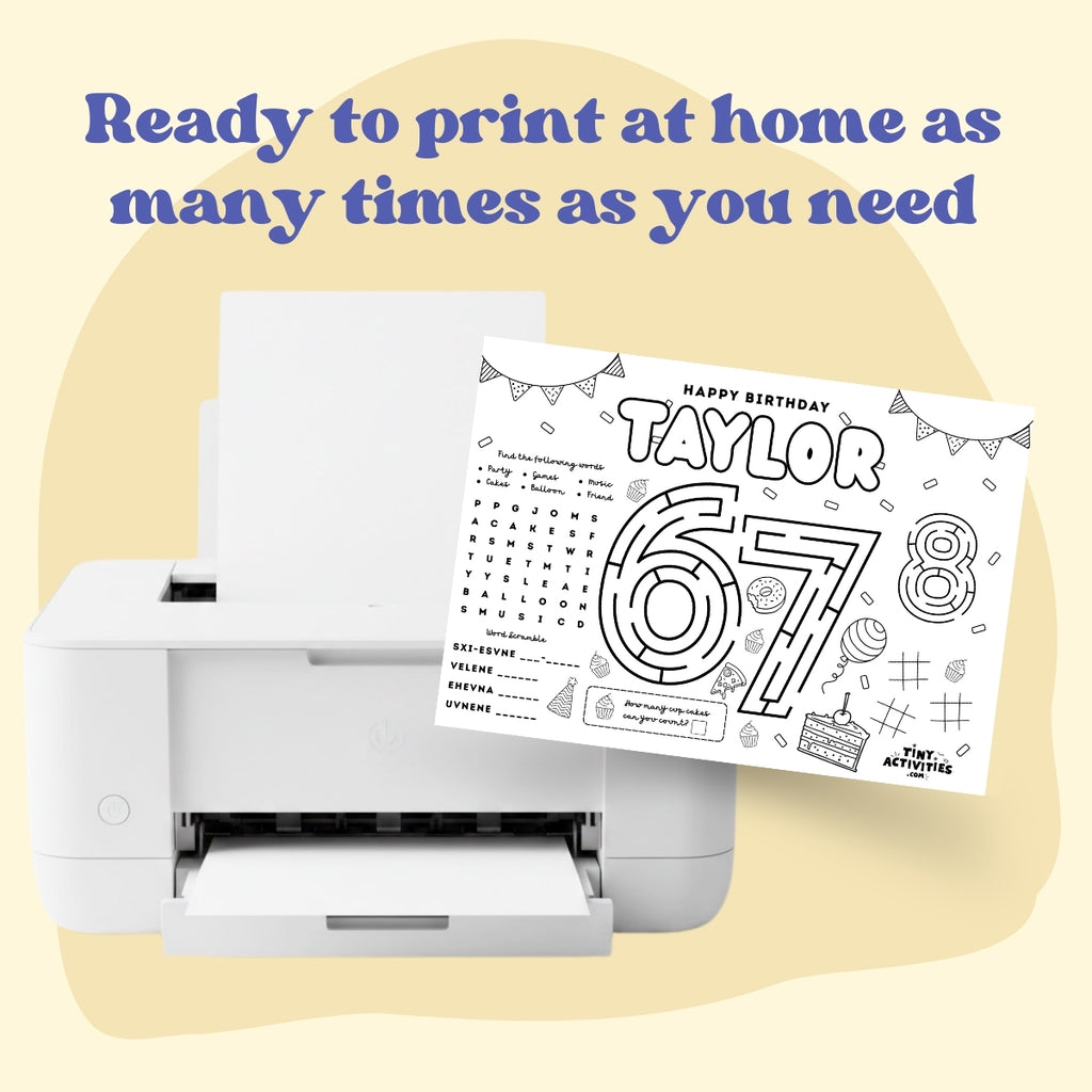 6–7 Activity Placemat, Personalized Printable