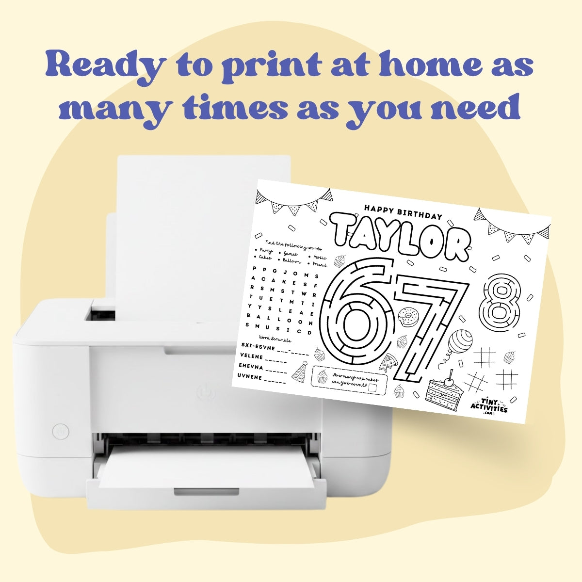 6–7 Activity Placemat, Personalized Printable