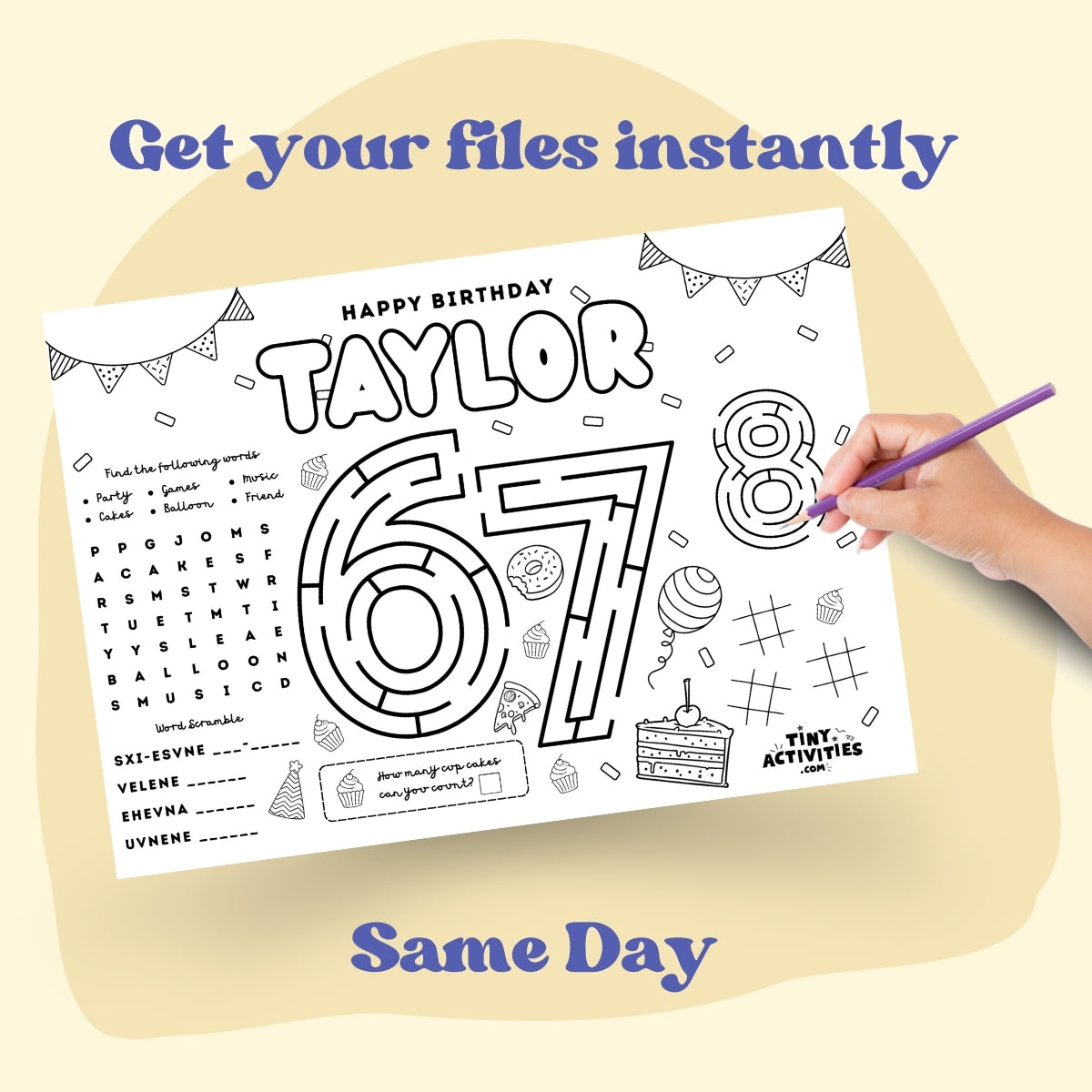 6–7 Activity Placemat, Personalized Printable