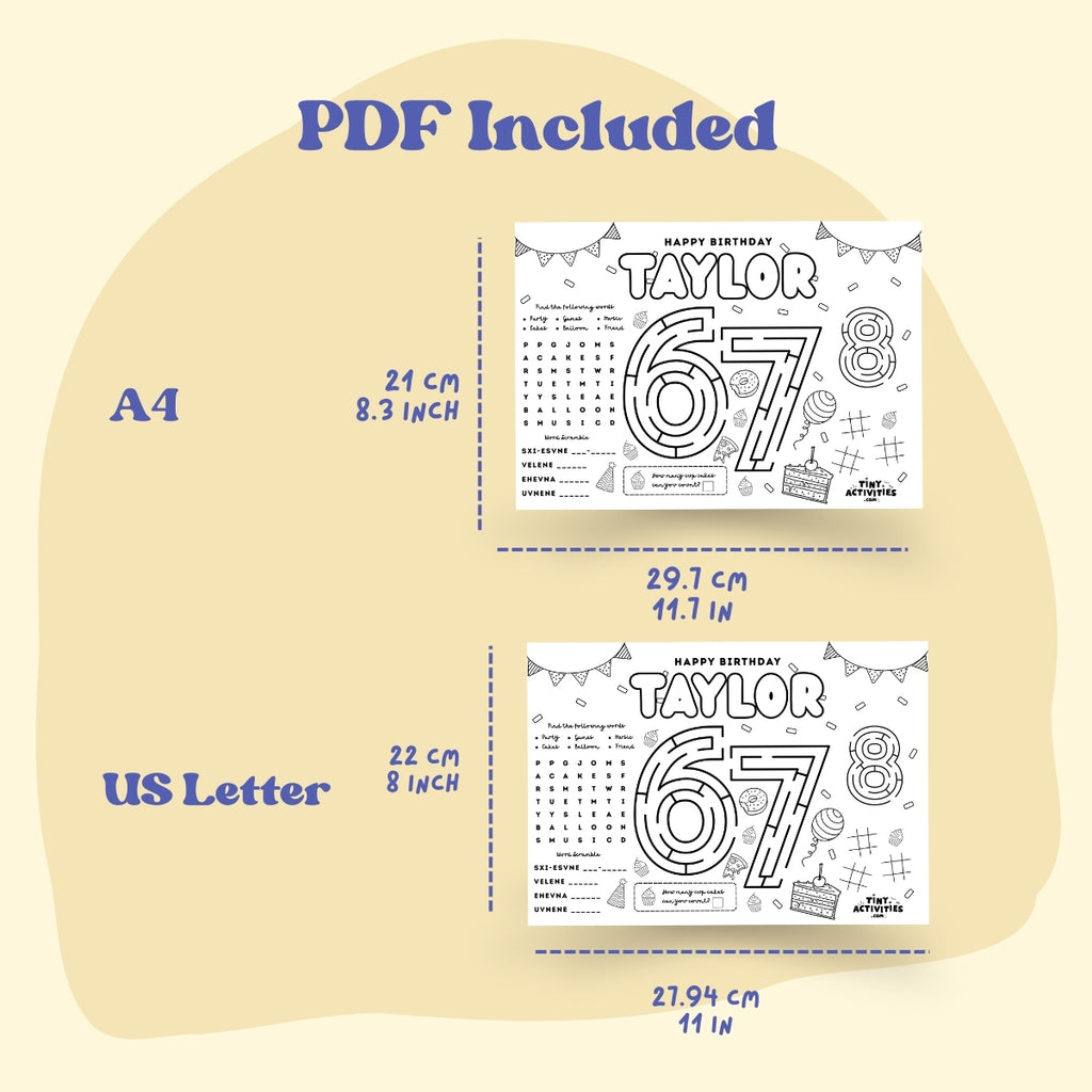 6–7 Activity Placemat, Personalized Printable