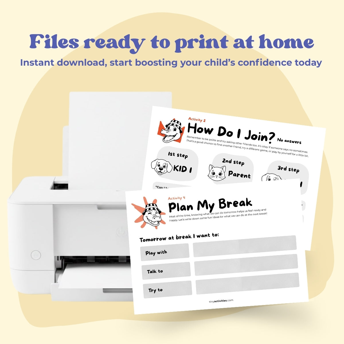 Back-to-School Confidence Kit for kids, a digital product in A4 and US Letter. Includes calming activities, starter conversation cards, and tools to explore feelings. Instant download to help children build confidence, develop soft skills, manage emotions, and feel supported during school transitions, making mornings calmer and school days easier.