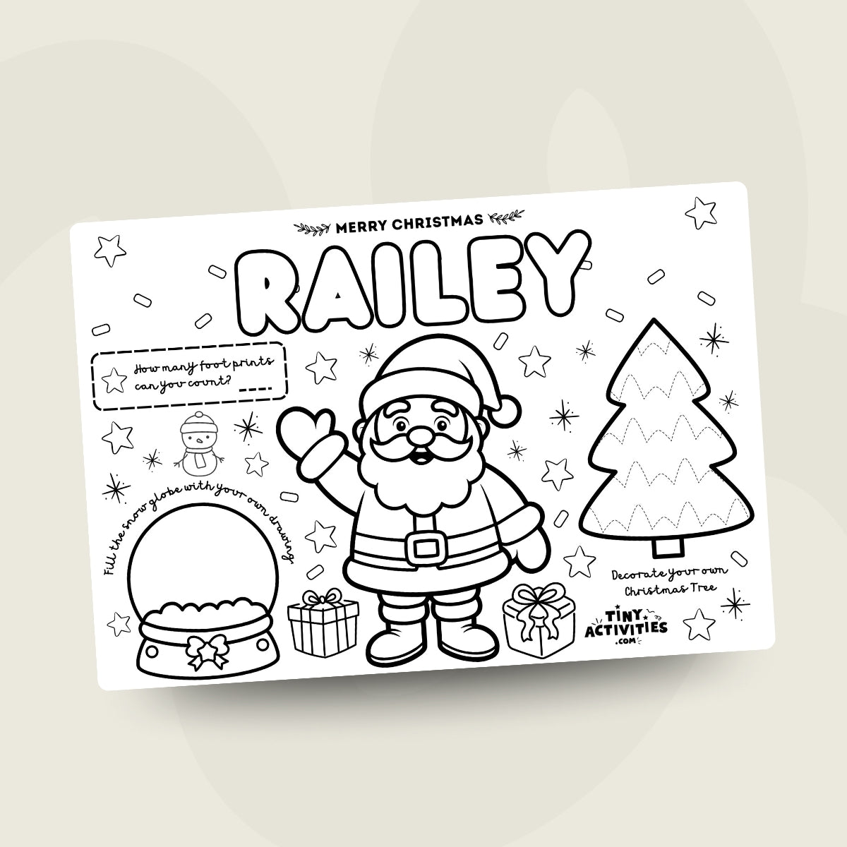 Personalised Christmas Placemat Activity Printable for Kids