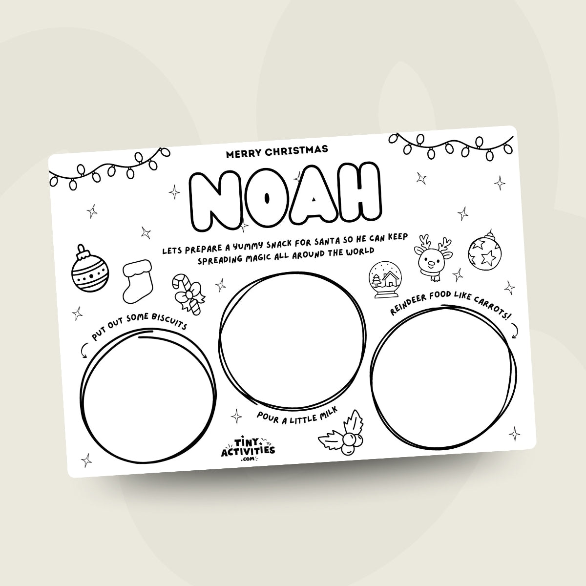 Christmas Kids Activity Placemat Printable Santa Cookies Milk Coloring