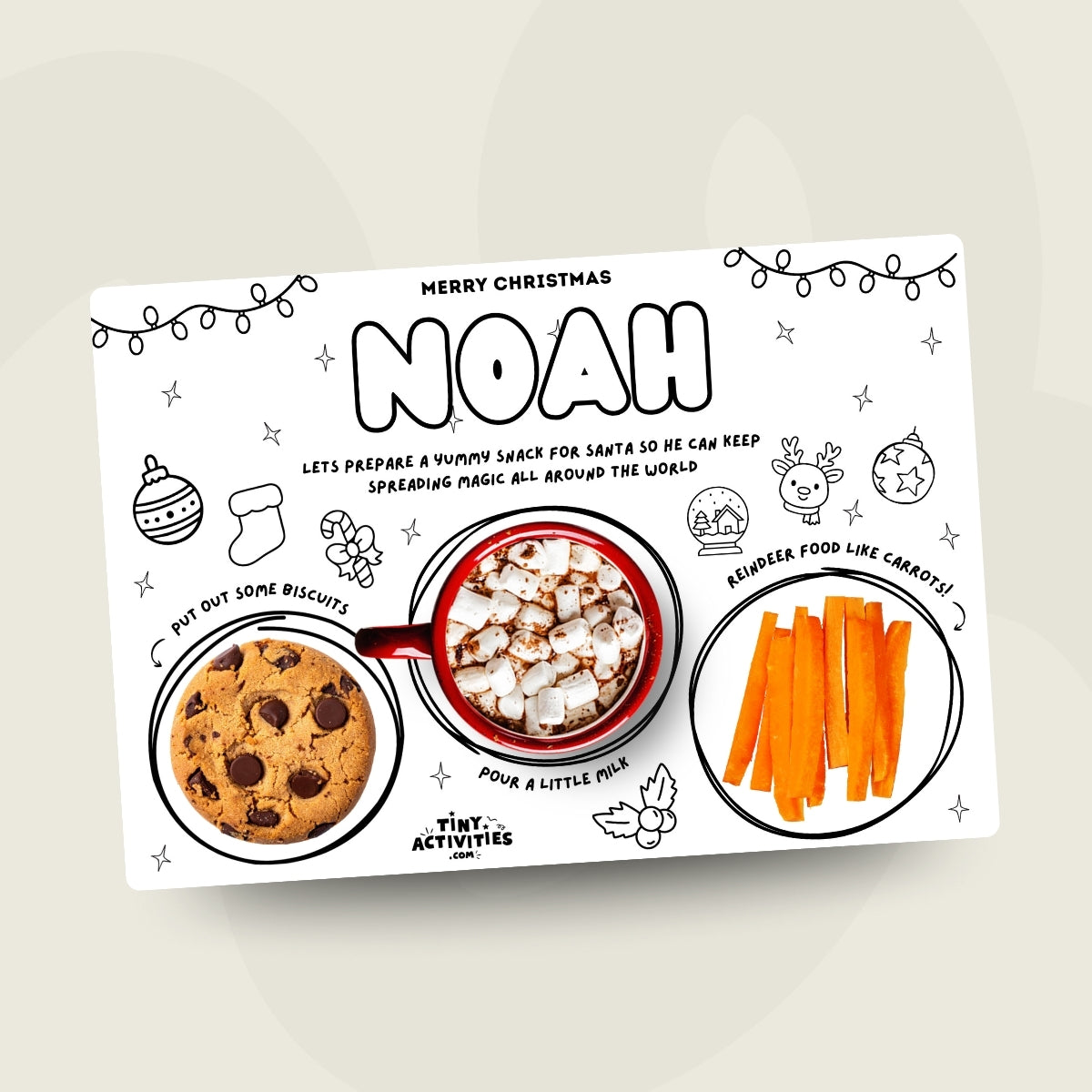 Christmas Kids Activity Placemat Printable Santa Cookies Milk Coloring