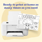 This black and white placemat mockup is designed for kids aged 5 to 7 to enjoy during mealtime while learning about broccoli. I created it in a fun coloring style, so kids can color, play, and stay entertained while they eat. It includes simple games, drawing activities, and easy tips about broccoli, like why it is good for your body and how it helps you grow strong. It also includes 3 free coloring pages. Perfect for turning meals into a calm, playful, and educational moment.