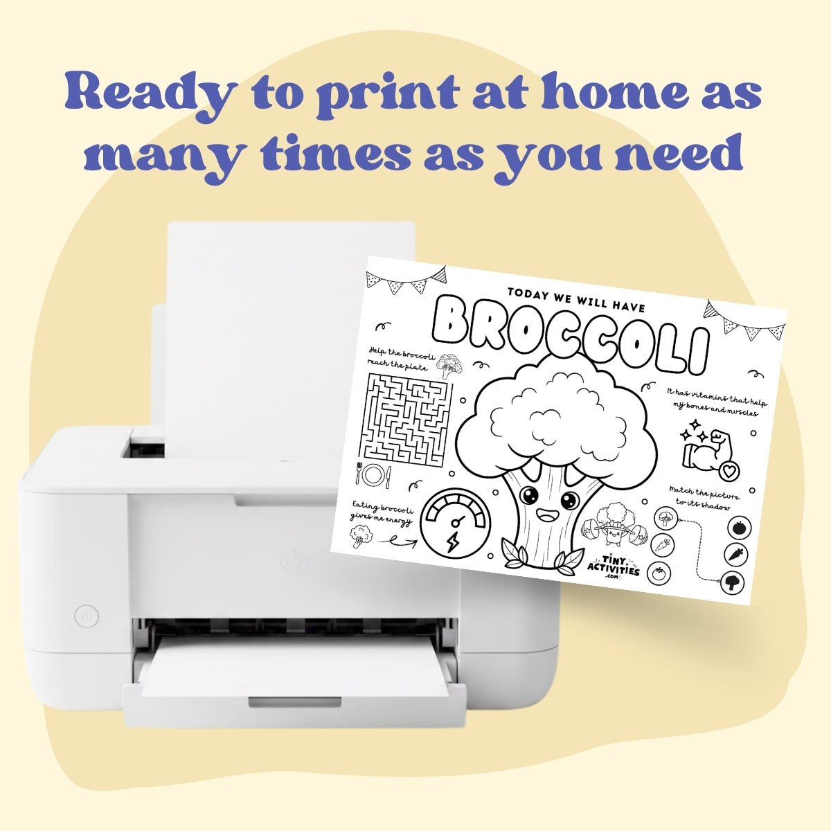 This black and white placemat mockup is designed for kids aged 5 to 7 to enjoy during mealtime while learning about broccoli I created it in a fun coloring style, so kids can color, play, and stay entertained while they eat. It includes simple games, drawing activities, and easy tips about broccoli, like why it is good for your body and how it helps you grow strong. Perfect for turning meals into a calm, playful, and educational moment.