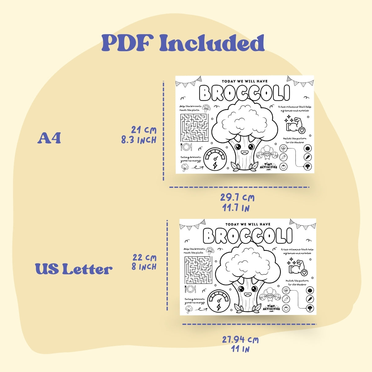 This black and white placemat mockup is designed for kids aged 5 to 7 to enjoy during mealtime while learning about broccoli I created it in a fun coloring style, so kids can color, play, and stay entertained while they eat. It includes simple games, drawing activities, and easy tips about broccoli, like why it is good for your body and how it helps you grow strong. Perfect for turning meals into a calm, playful, and educational moment.