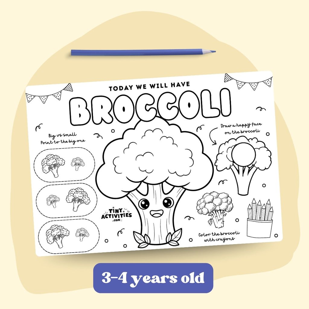 Broccoli Dinner Placemat, Instant Download Kid Activity 3 -4 Years Old
