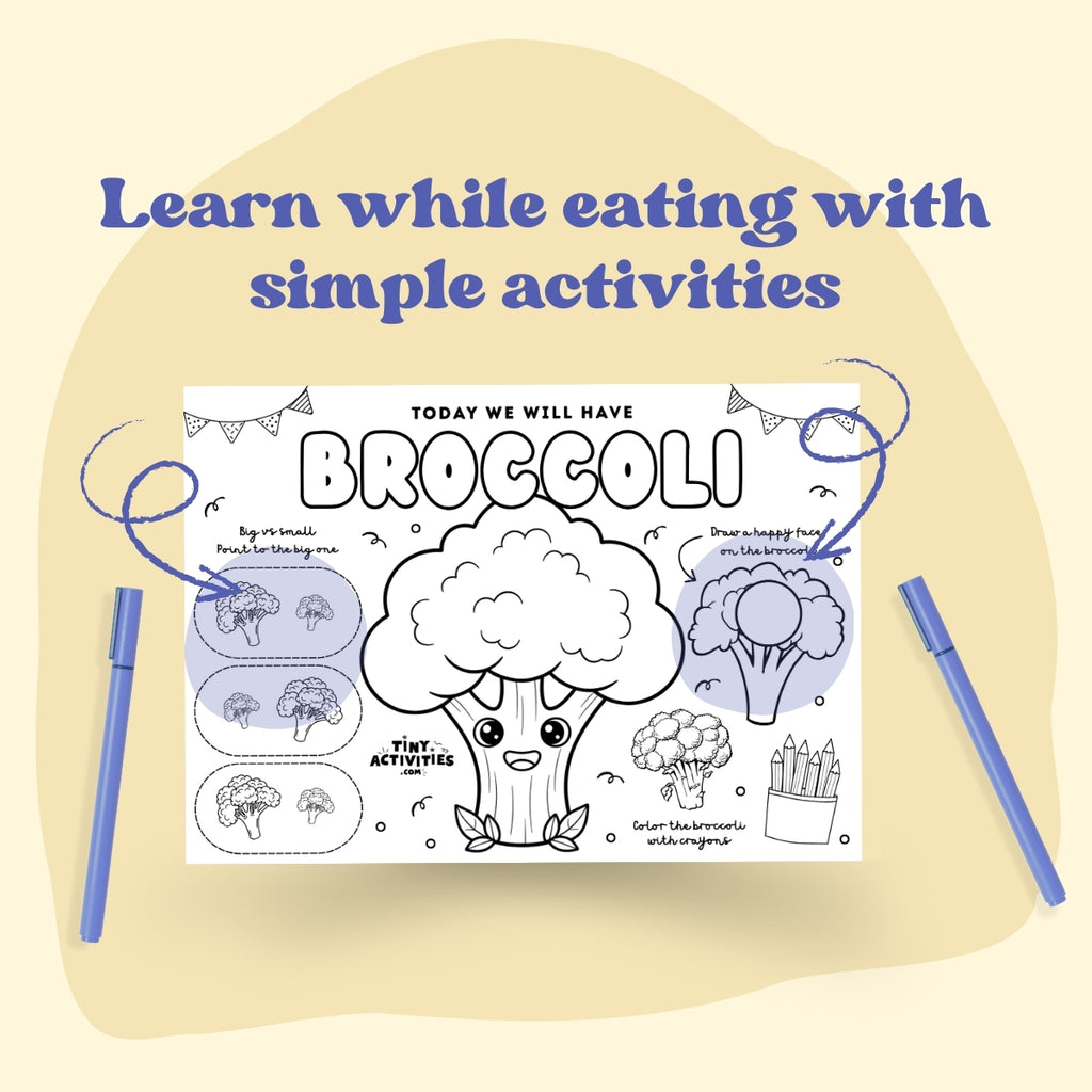 Broccoli Dinner Placemat, Instant Download Kid Activity 3 -4 Years Old
