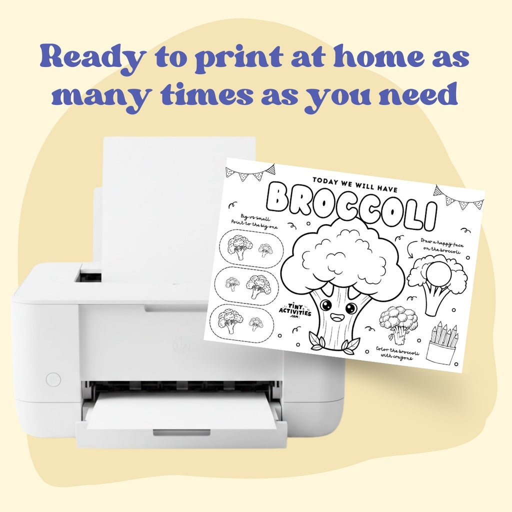 Broccoli Dinner Placemat, Instant Download Kid Activity 3 -4 Years Old