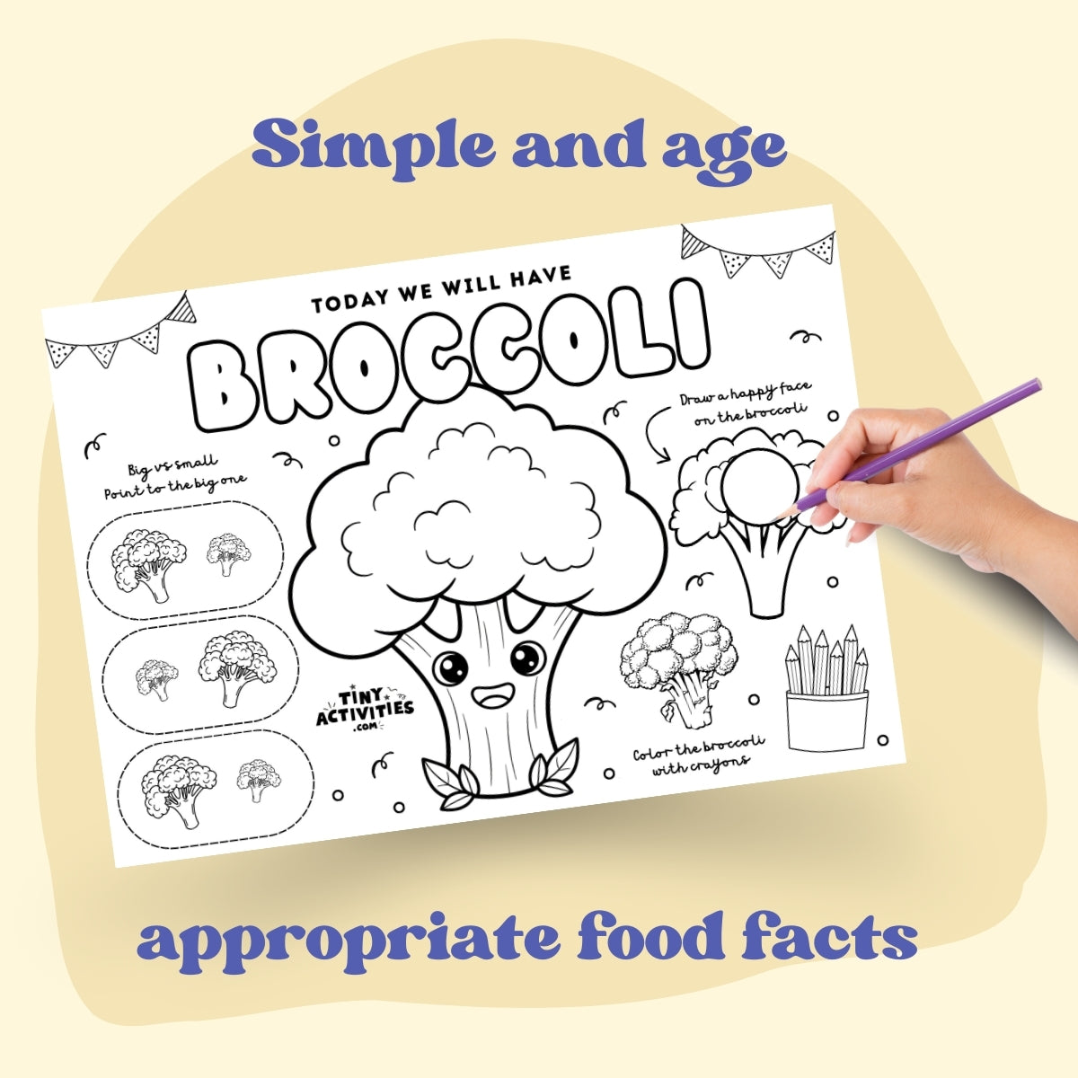 Broccoli Dinner Placemat, Instant Download Kid Activity 3 -4 Years Old