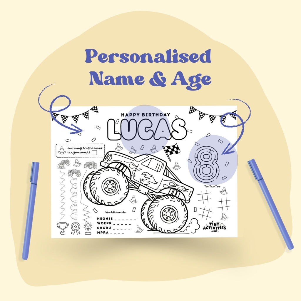 Monster Truck Activity Placemat, Personalized