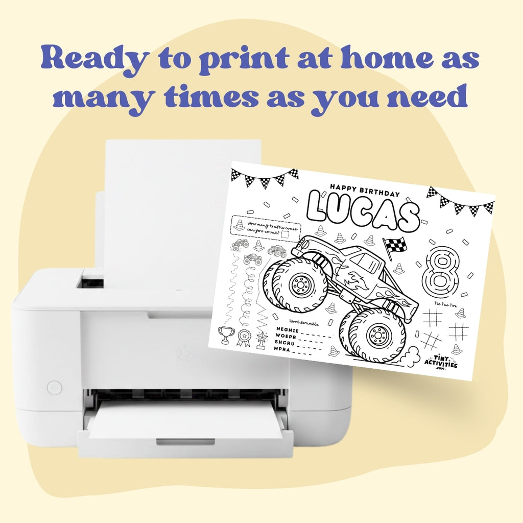 Monster Truck Activity Placemat, Personalized