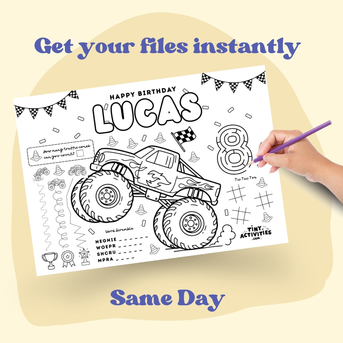 Monster Truck Activity Placemat, Personalized