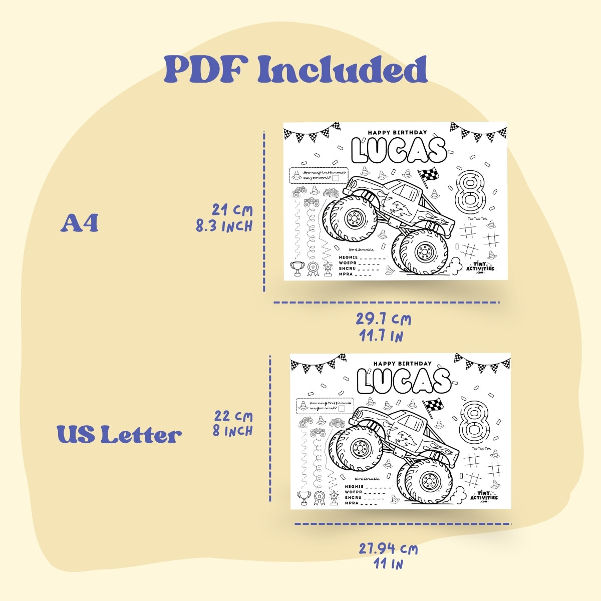 Monster Truck Activity Placemat, Personalized