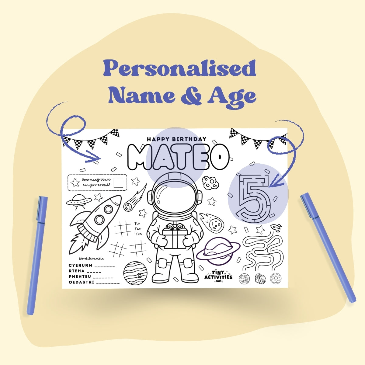 Astronaut Space Placemat, Kids Printable