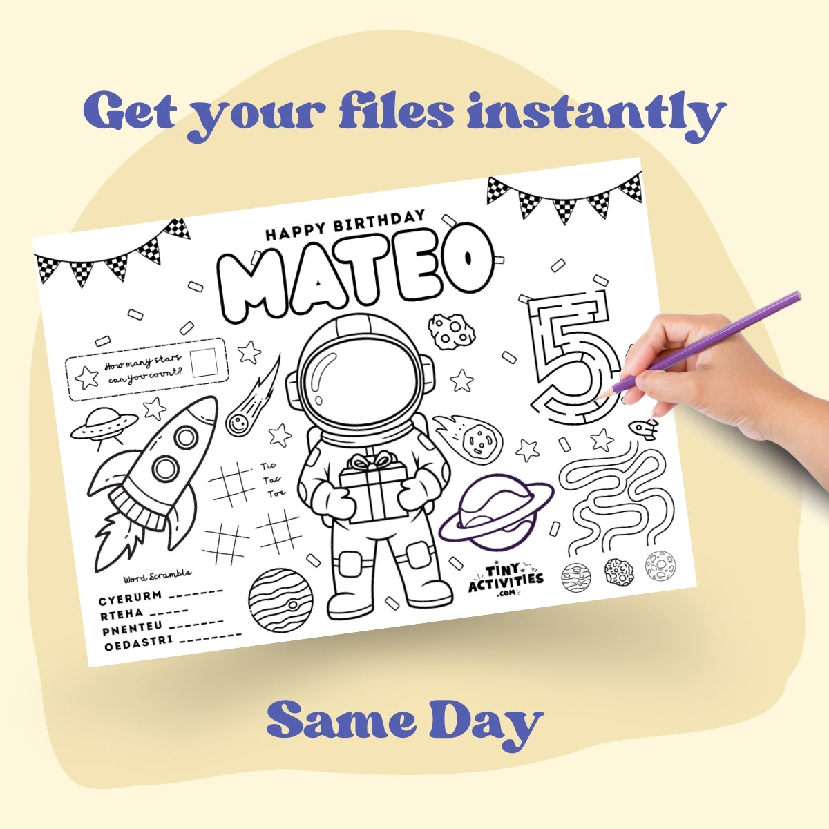 Astronaut Space Placemat, Kids Printable